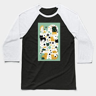 Dot-Delight: Charming Polka Dot Cat Design Baseball T-Shirt